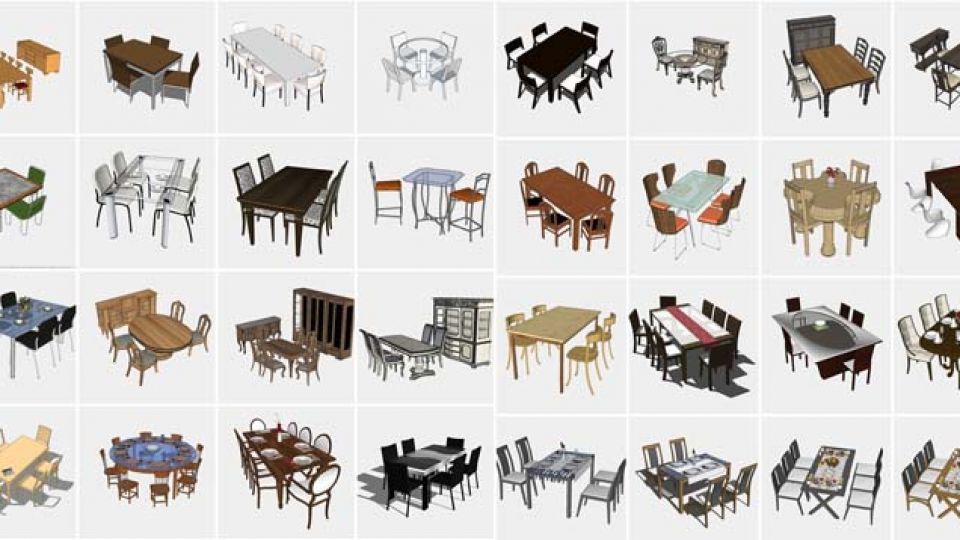 147个餐桌桌椅套餐su模型