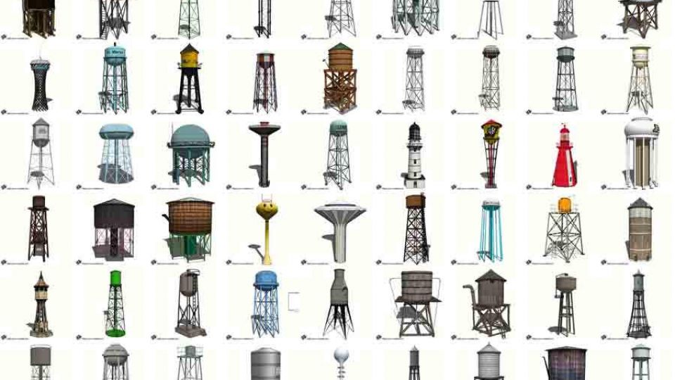 54个工业水塔水柜水箱高塔SU模型