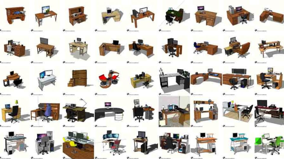 45张电脑桌SU模型