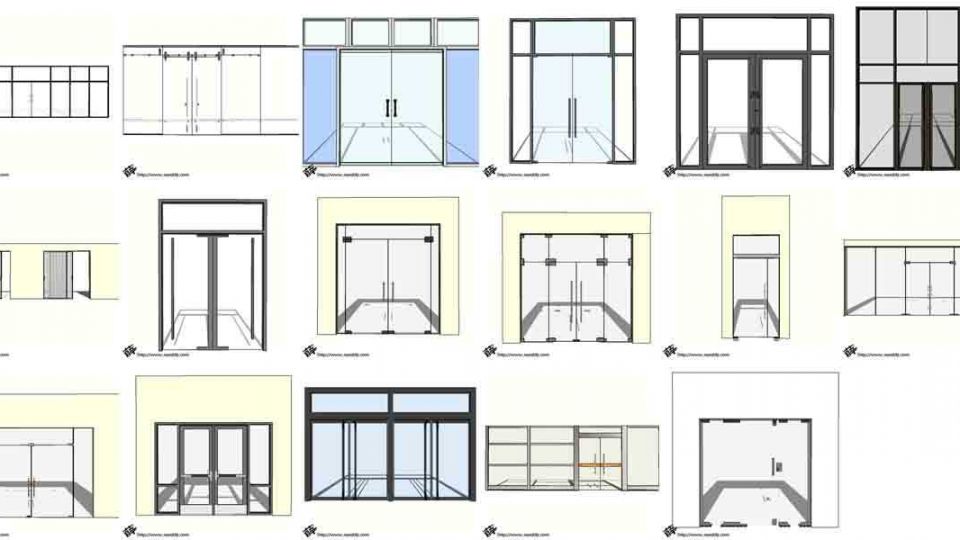 17个商业玻璃双开门SU模型