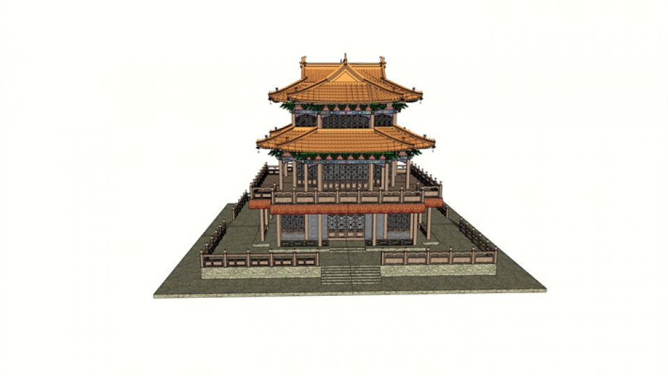 清代藏经阁精细SU模型